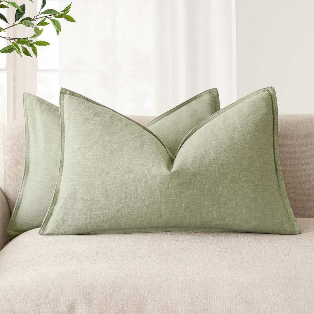 Foindtower Linen Solid Decorative Throw Pillow Covers 20x20 Natural Beige