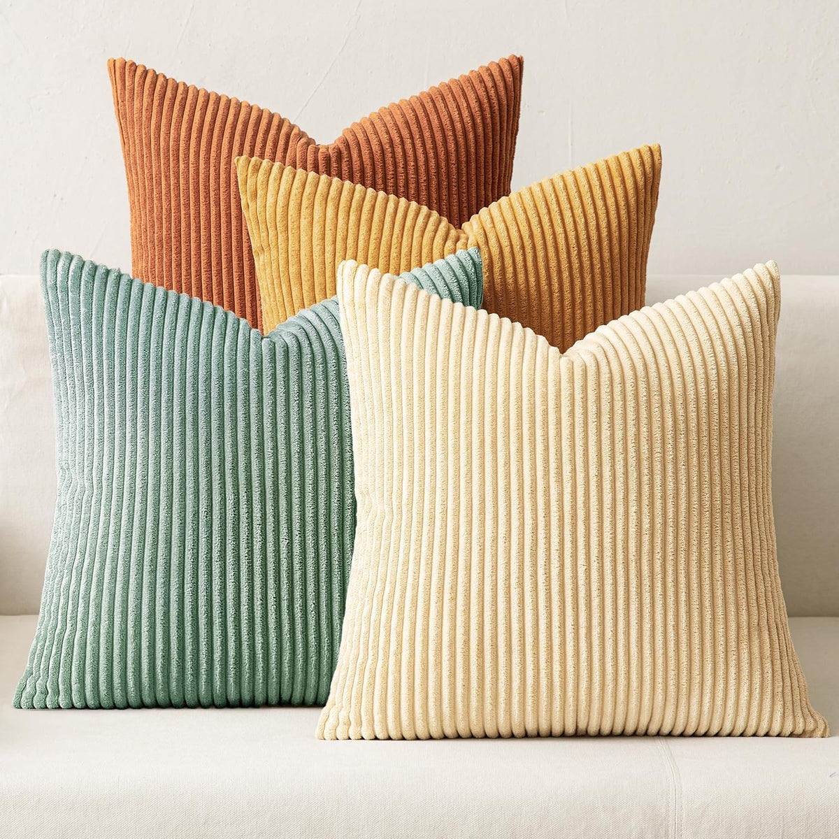 MIULEE Soft Corduroy Decorative Throw Pillow Covers Orange Teal 18x18
