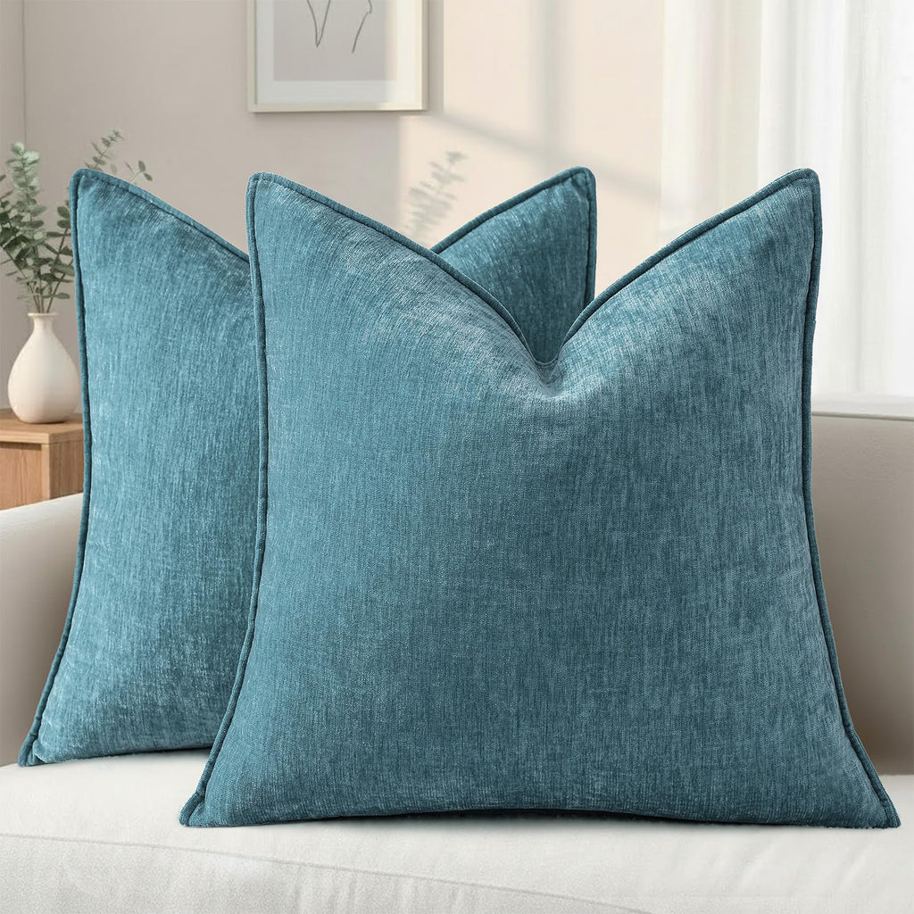 decorUhome Chenille Beige Velvet Throw Pillow Covers 18x18 Set of 2