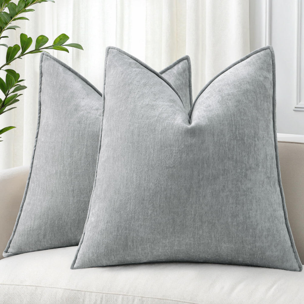 decorUhome Chenille Beige Velvet Throw Pillow Covers 18x18 Set of 2