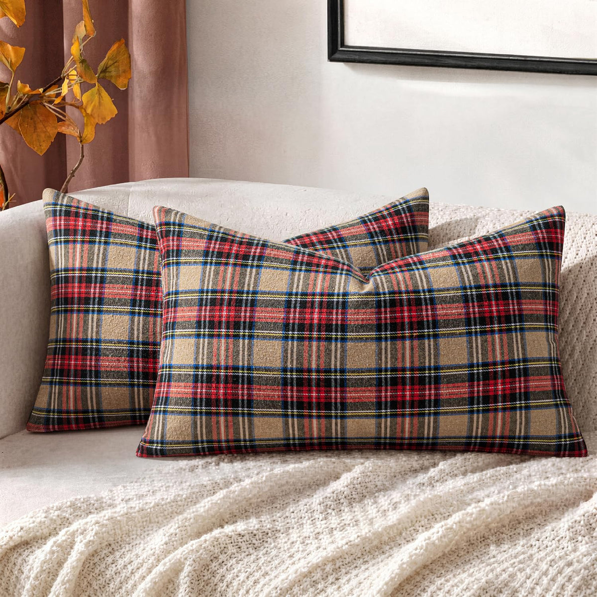MIULEE Fall Plaid Pillow Covers Scottish Tartan 18x18 Brown