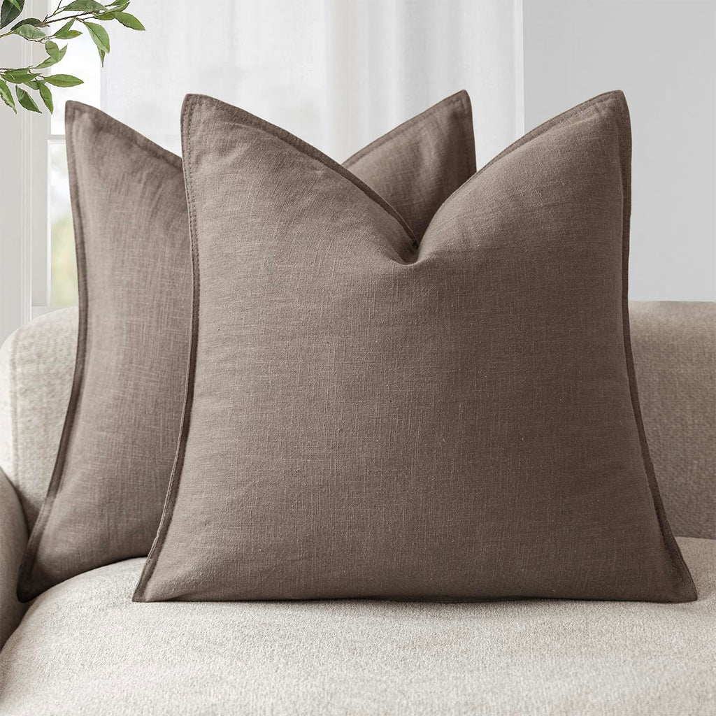 Foindtower Linen Solid Decorative Throw Pillow Covers 20x20 Natural Beige