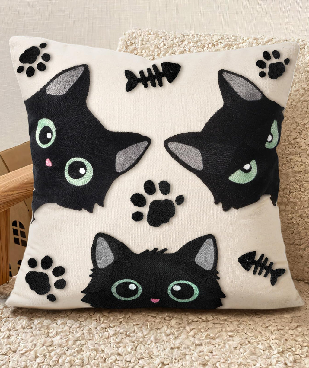 Embroidered Throw Pillow Cover 18x18 Inch, Flower Cluster
