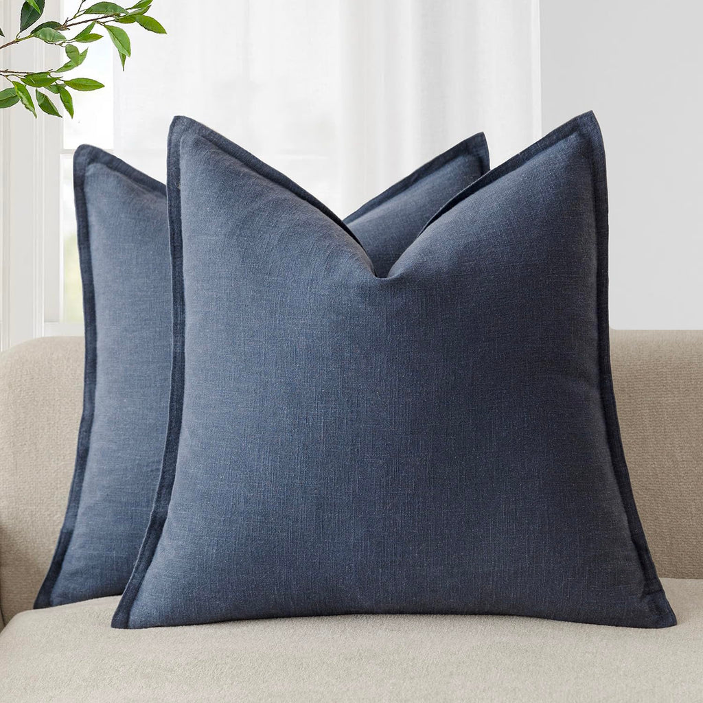 Foindtower Linen Solid Decorative Throw Pillow Covers 20x20 Natural Beige