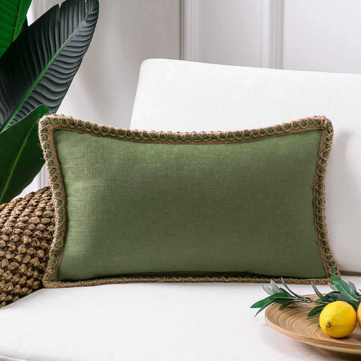 Phantoscope Pack of 2 Farmhouse Decorative Solid Throw Decorative Pillow Cover Burlap Linen Trimmed Tailored Edges Navy Blue 18 x 18 inches, 45 x 45 cm
