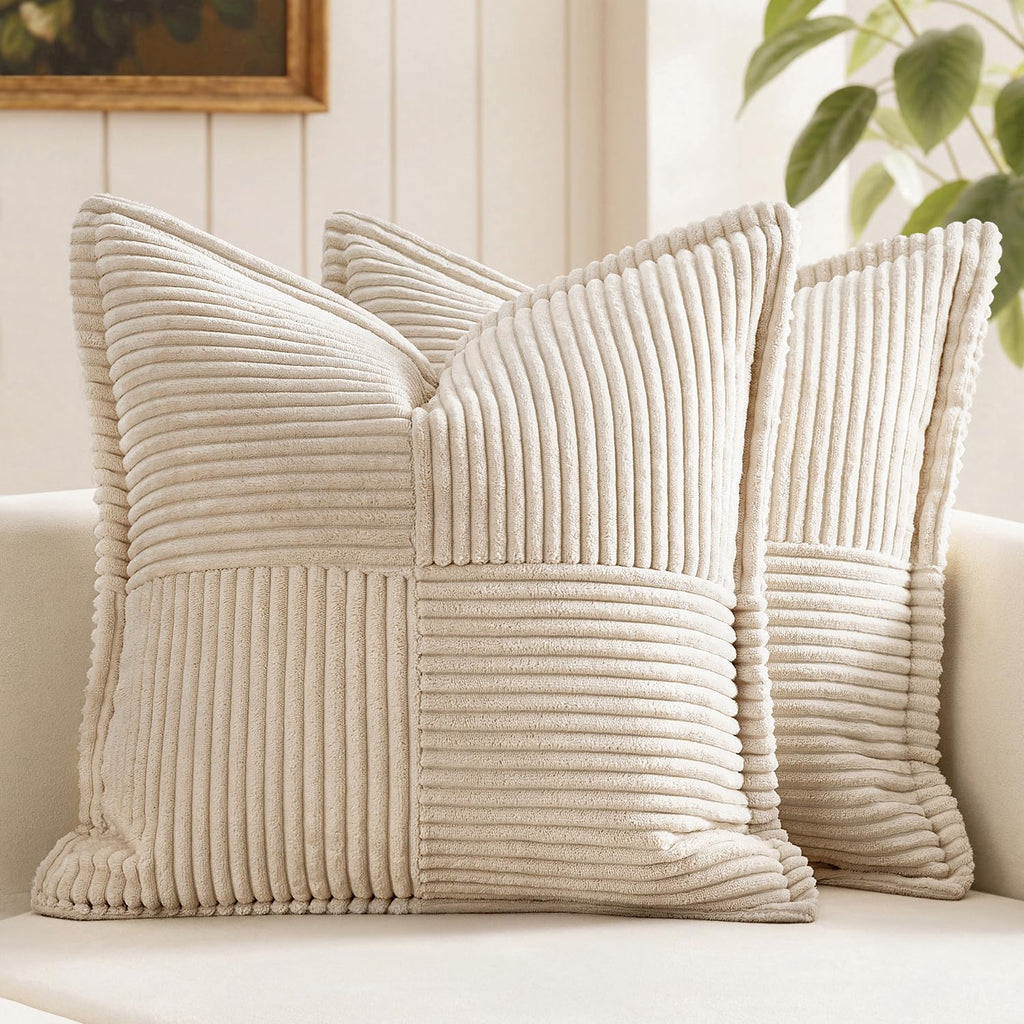 MIULEE Decorative Throw Pillow Covers for Couch 18x18 Inch Beige 2 Pack