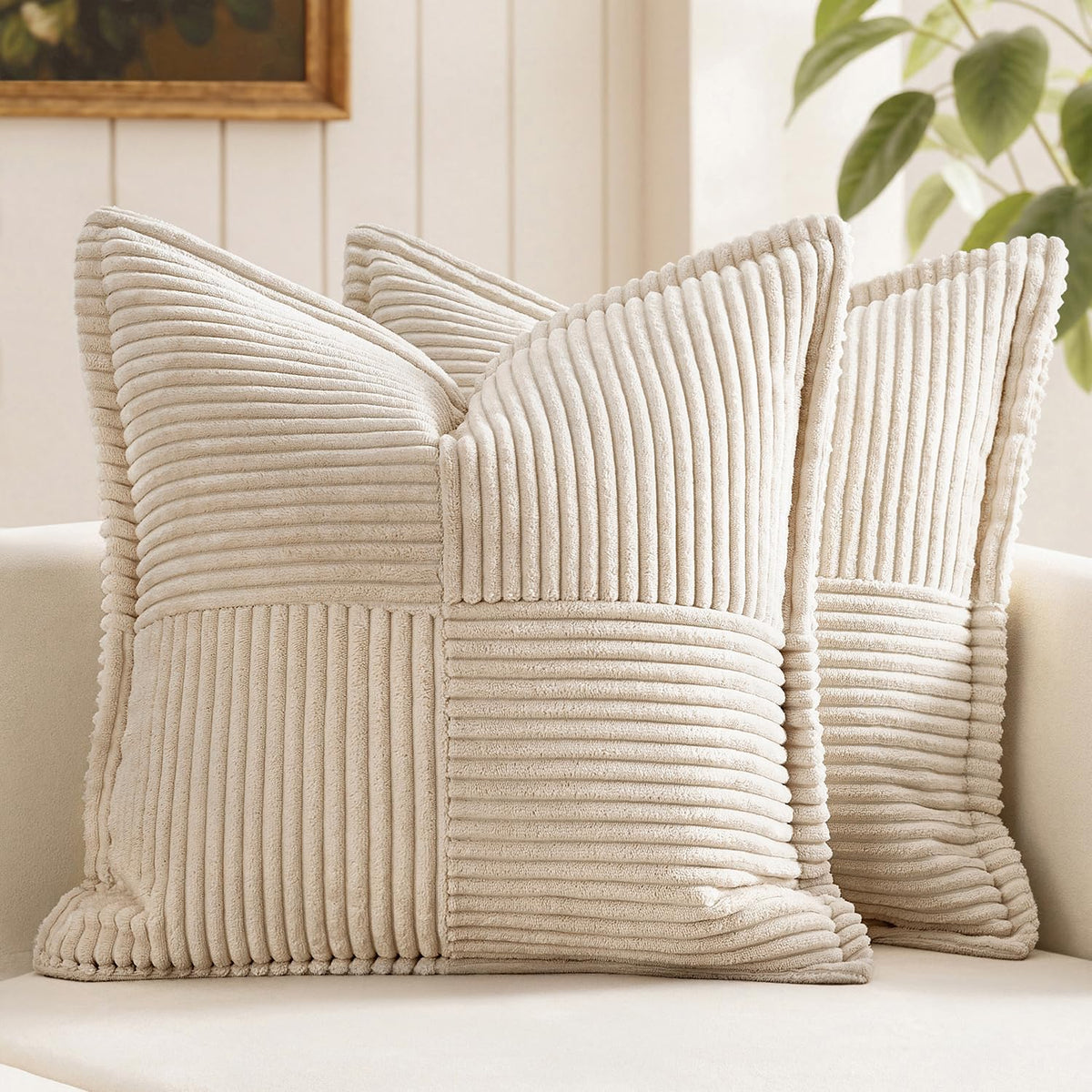 MIULEE Decorative Throw Pillow Covers for Couch 18x18 Inch Beige 2 Pack