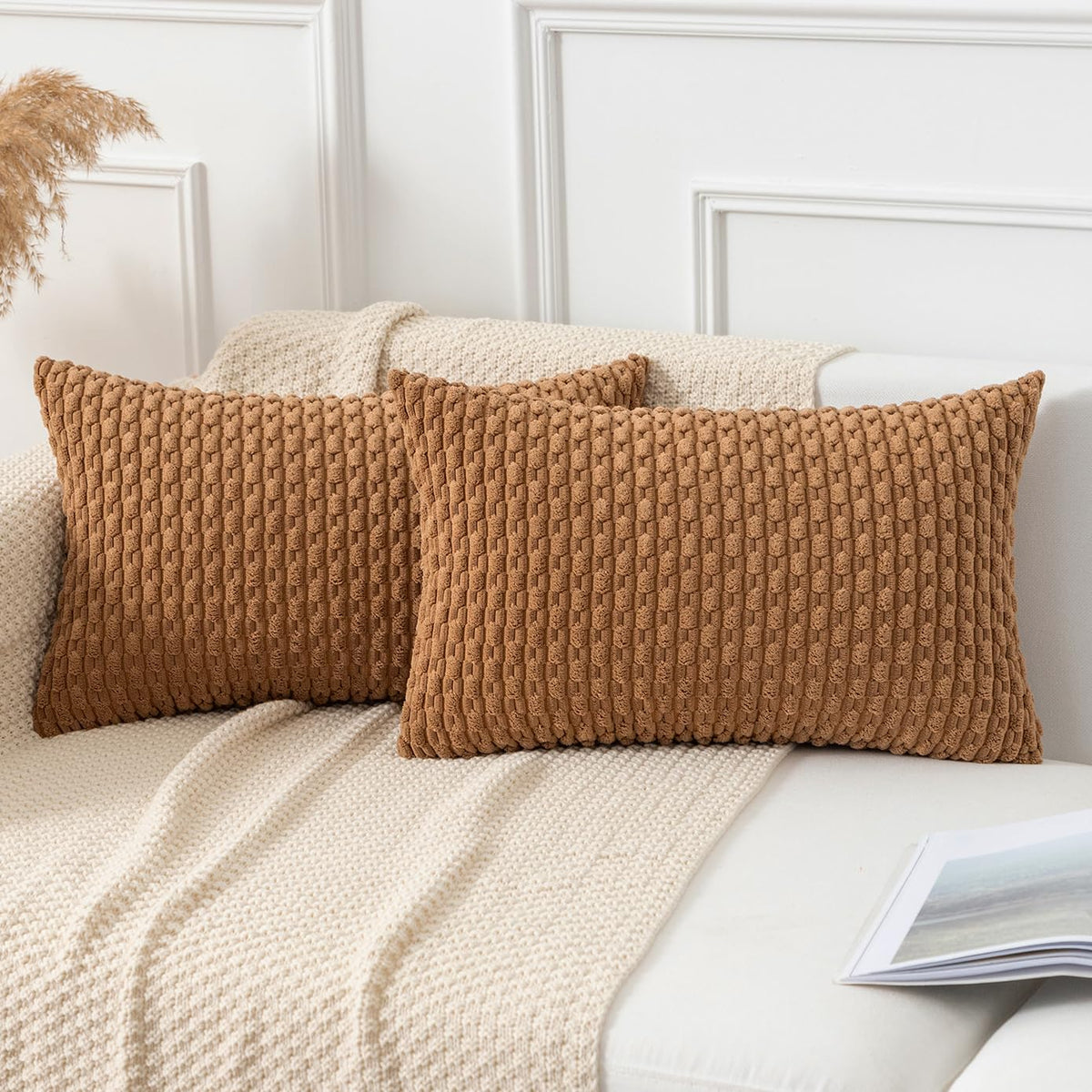 Kevin Textile Soft Corduroy 18x18 Inch Pillow Covers 2 Pack, Sage Green
