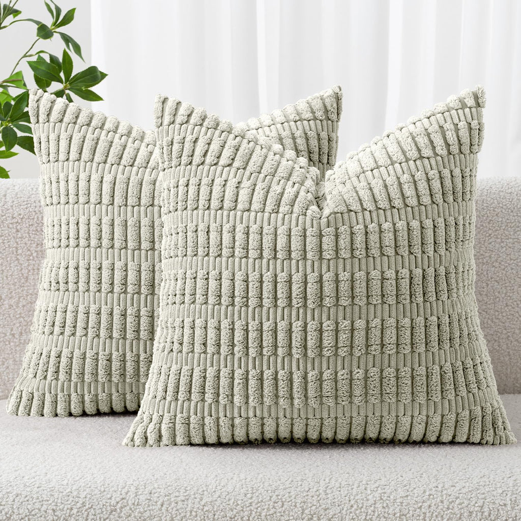 MIULEE Lumbar Corduroy Decorative Throw Pillow Covers 12x20 Cream White