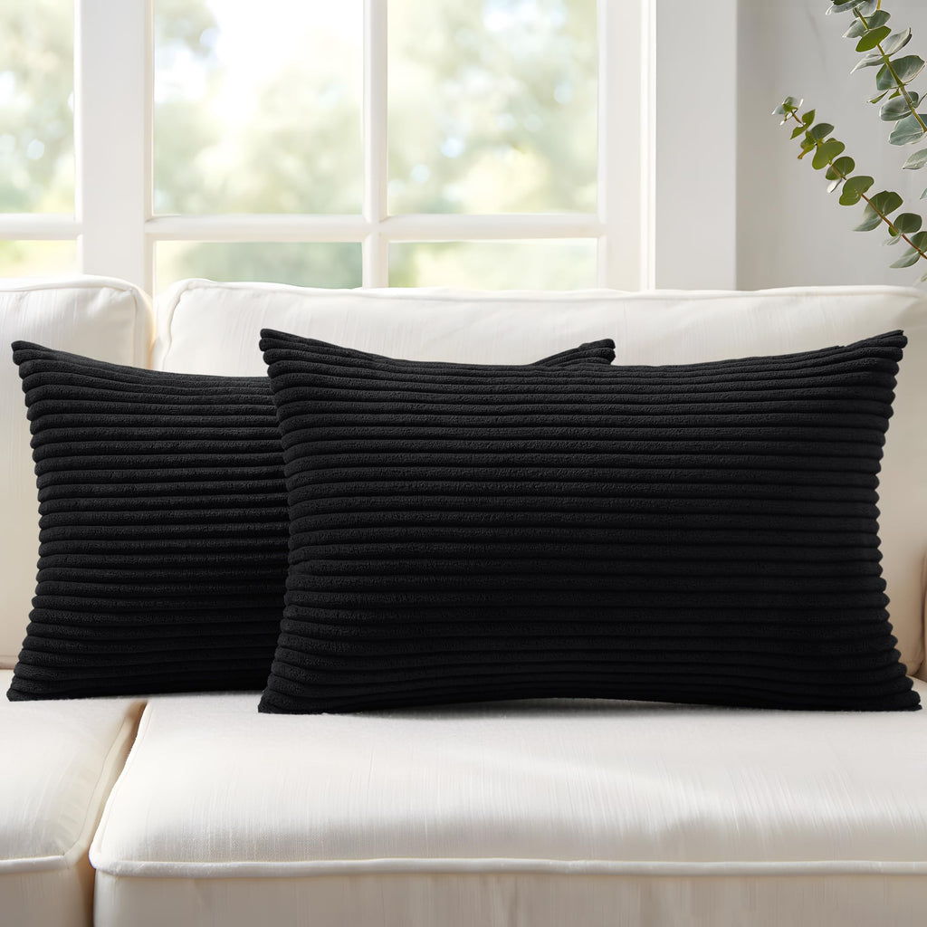 Mecatny Corduroy Fall Decorative Throw Pillow Covers 18x18 Set of 2 Khaki