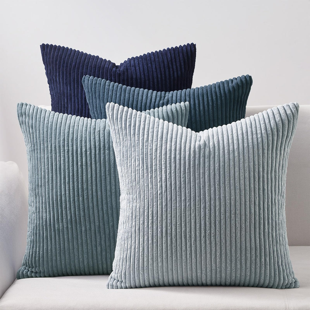 Topfinel Fall Burnt Orange Decorative Throw Pillows Covers 18x18 Inch Set of 4,Yellow Green Gradient Series Corduroy Striped Square Pillow Case,Western Modern Cushion Cover for Couch Sofa Bedroom