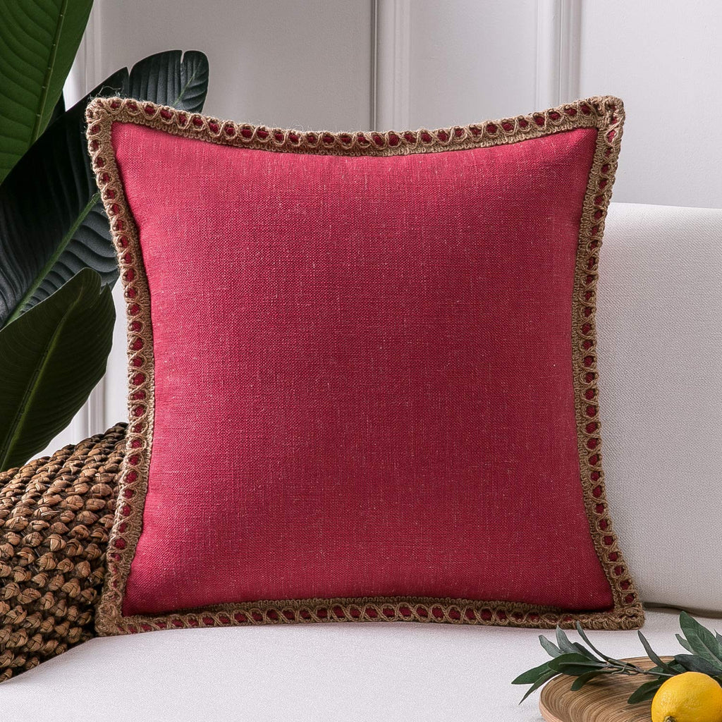 Phantoscope Pack of 2 Farmhouse Decorative Solid Throw Decorative Pillow Cover Burlap Linen Trimmed Tailored Edges Navy Blue 18 x 18 inches, 45 x 45 cm