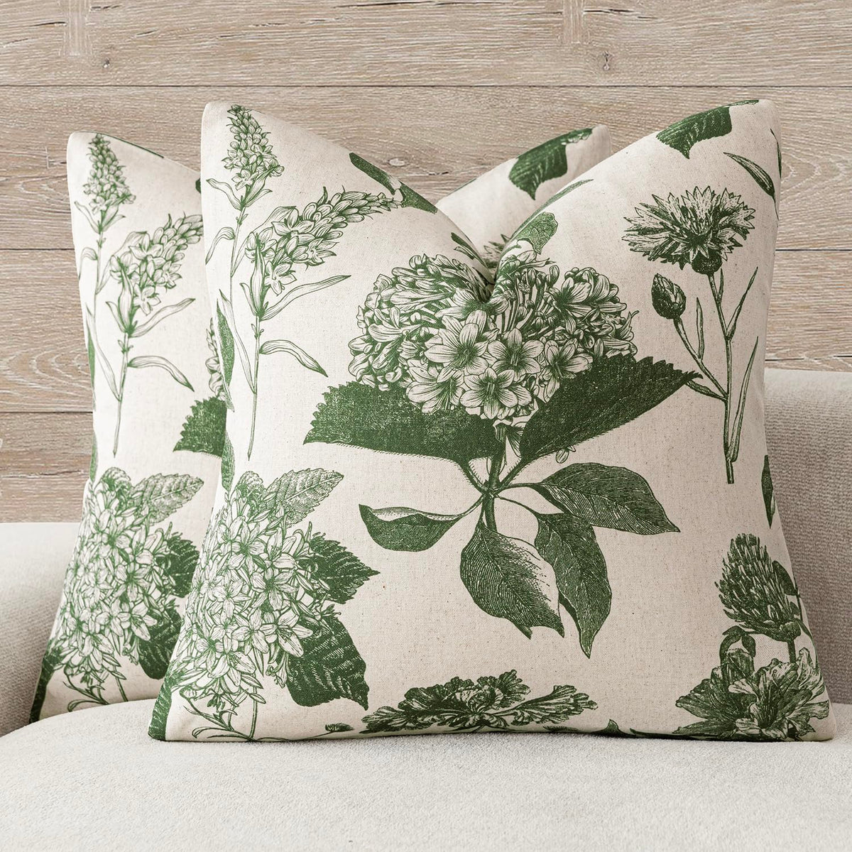 Foindtower Set of 2 Linen Floral Vintage Throw Pillow Covers Neutral Accent Print Decorative Cozy Cushion Covers Farmhouse Boho Home Decor for Sofa Chair Couch Bed Living Room,18×18 Inch,Navy Blue