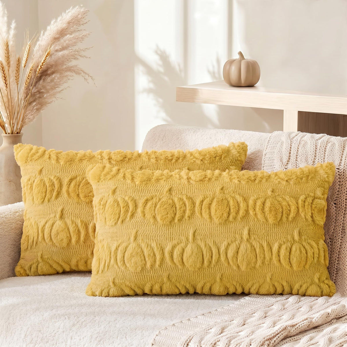 AVOIN colorlife Beige Fall Pumpkin Throw Pillow Covers 18x18 Inch
