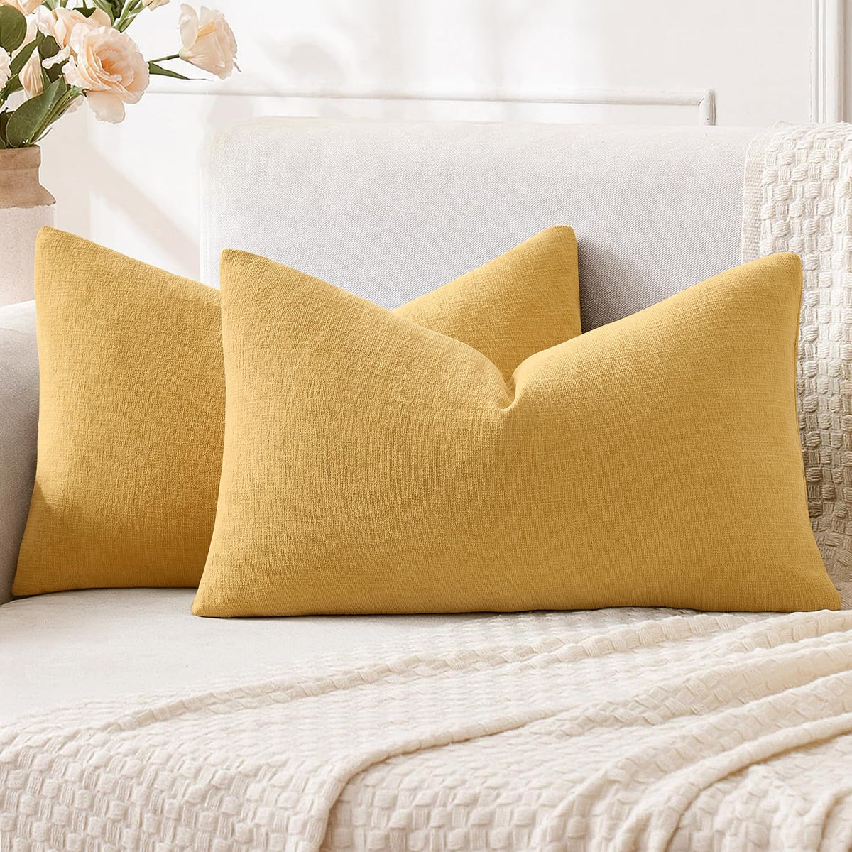 MIULEE Olive Green Chenille Couch Throw Pillow Covers, 18x18