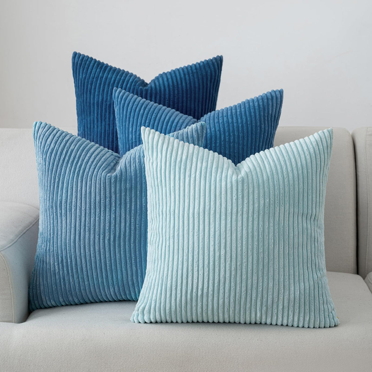 Volcanics Set of 4 Neutral Grey Corduroy Couch Throw Pillow Covers 18x18 in