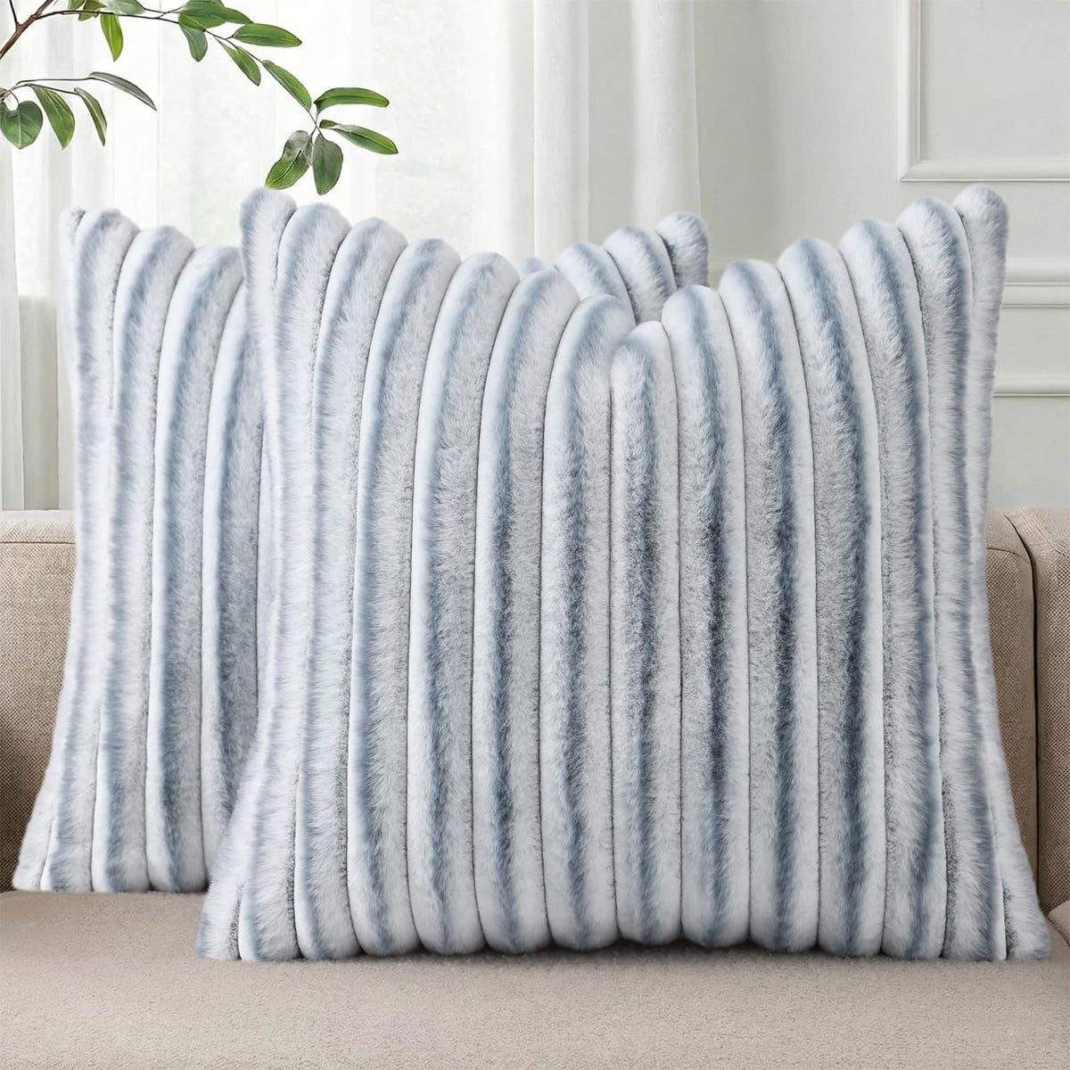 Pallene Faux Fur Decorative Throw Pillow Covers 18x18 Set of 2, Cream White