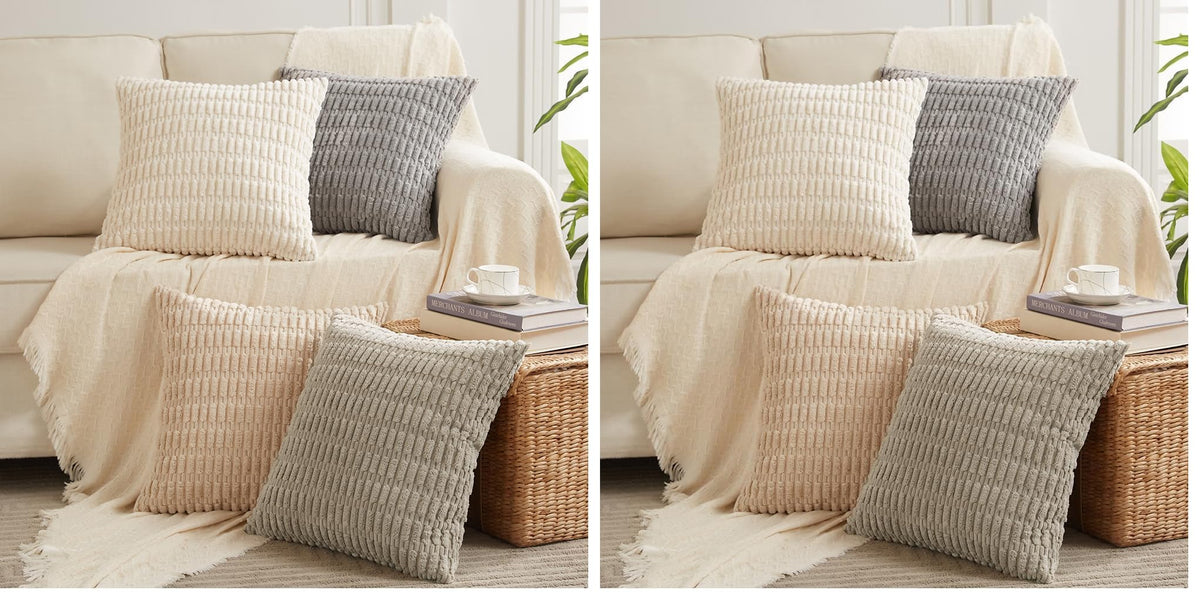 Fancy Homi 4 Packs Decorative Throw Pillow Covers for Living Room Couch Bed, Modern Farmhouse Boho Home Décor Accent Cushion Case, 18" x 18", Neutral
