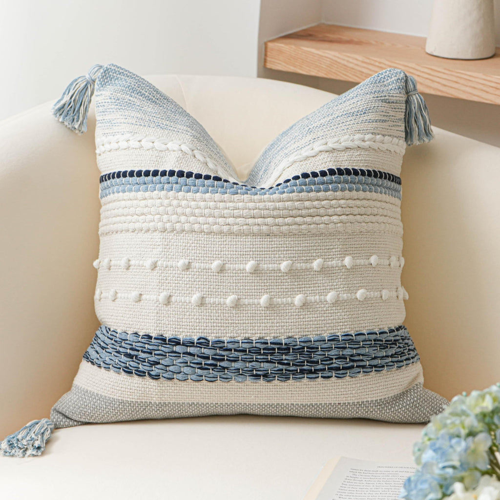 BlissBlush Coastal Blue Decorative Lumbar Pillow Cover 14x36 Boho Long Body Pillow for Bed Farmhouse Lumbar Throw Pillow for Couch Modern Accent Textured Throw Pillowcase