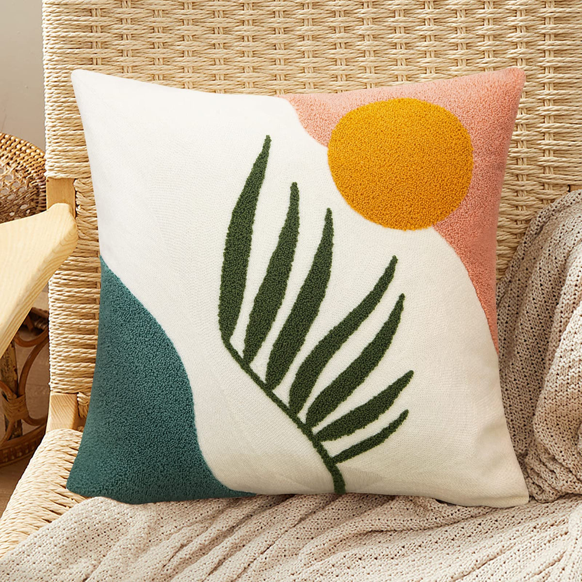 Merrycolor Boho Lumbar Throw Pillow Covers 12x20 Tufted Abstract Mid Century Modern Pillowcases Bohemian Aesthetic Decorative Pillows for Couch Bed Sofa Living Room (1PC,Green and Black)