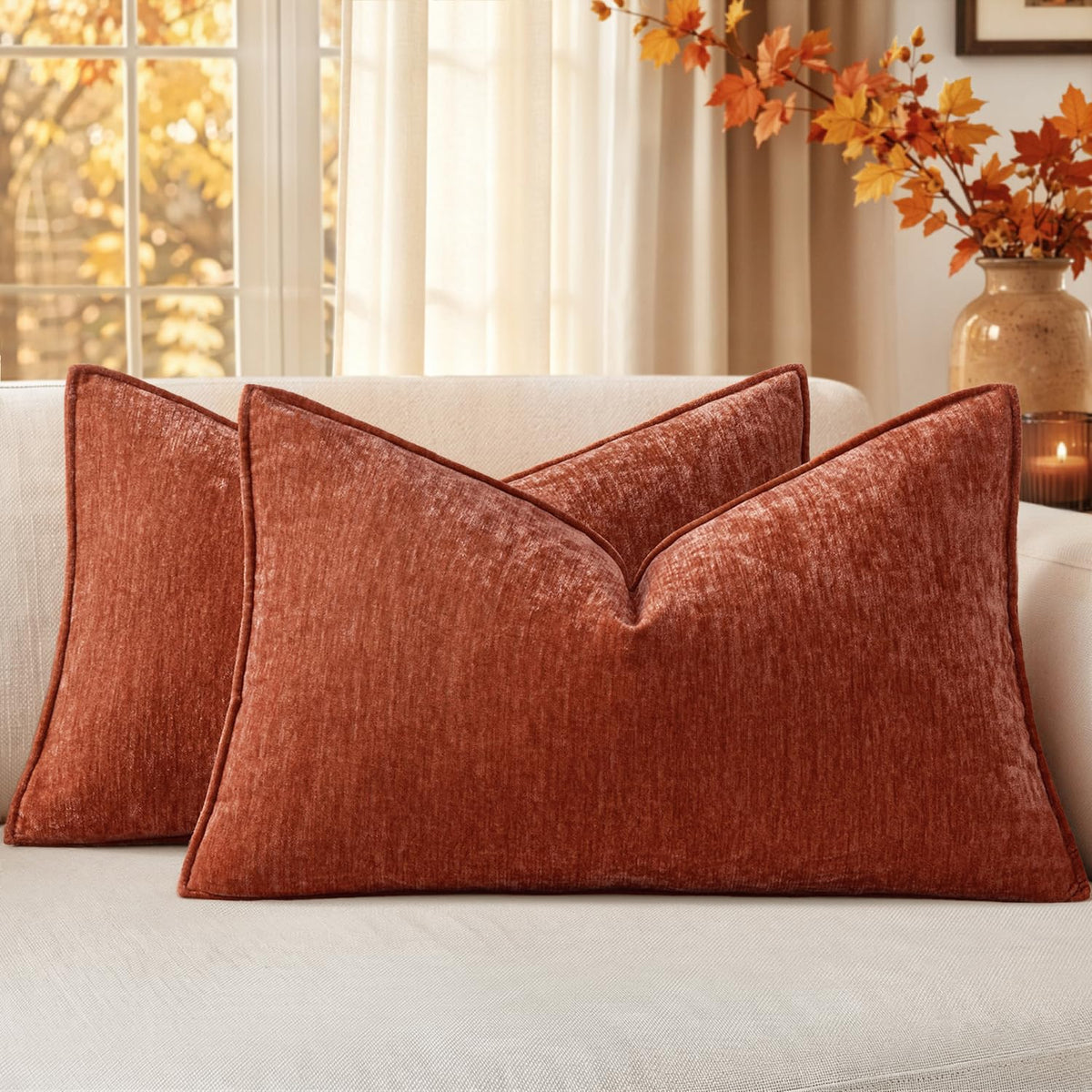 MIULEE Chenille Couch Pillow Covers for Living Room 18x18 Natural Beige
