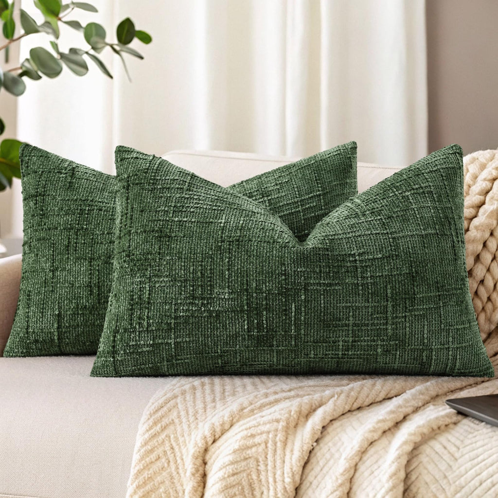decorUhome Textured Chenille Throw Pillow Covers 18x18 Set of 2 Cream White