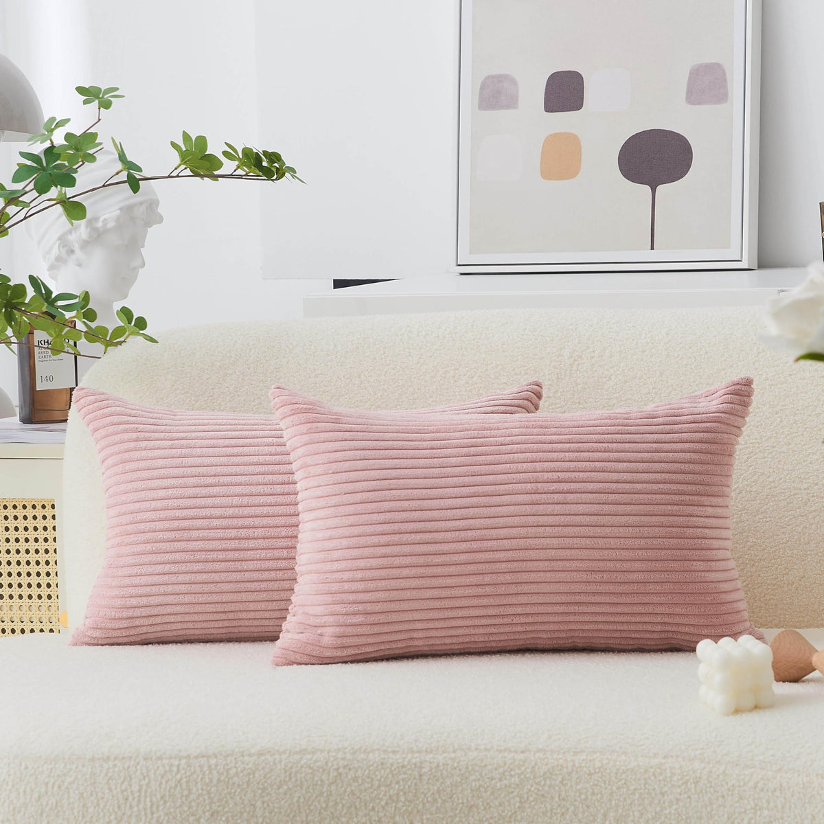Home Brilliant Yellow Pillow Covers Summer Decorative Set of 2 Striped Corduroy Plush Velvet Throw Pillow Covers for Couch Decor, 18x18 inch, Light Yellow
