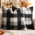 MIULEE Fall Plaid Pillow Covers Boucle Khaki White 18x18 Set of 2