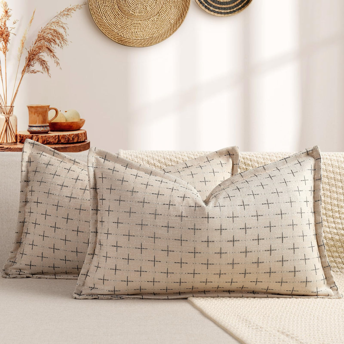 ZWJD Fall Pillow Covers 20x20 Set of 2 Soft Polyester Textured Rust Pillow Covers with Stylish Flange Edge Cozy Farmhouse Throw Pillows for Couch Bed Sofa Living Room Fall Decor