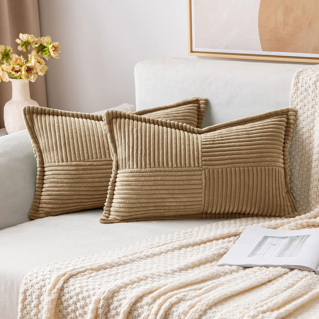 MIULEE Decorative Throw Pillow Covers for Couch 18x18 Inch Beige 2 Pack