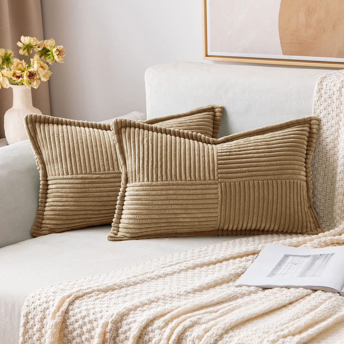 MIULEE Decorative Throw Pillow Covers for Couch 18x18 Inch Beige 2 Pack