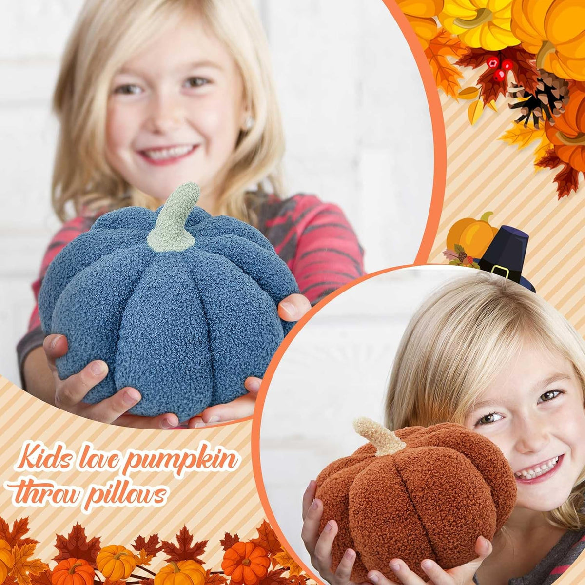 Juexica 3 Pcs Stuffed Pumpkin Pillows Fall Decor Cushions,Cool Neutral