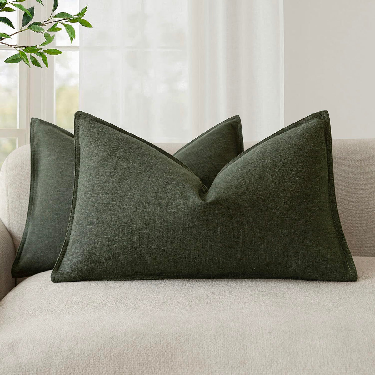 Foindtower Linen Solid Decorative Throw Pillow Covers 20x20 Natural Beige