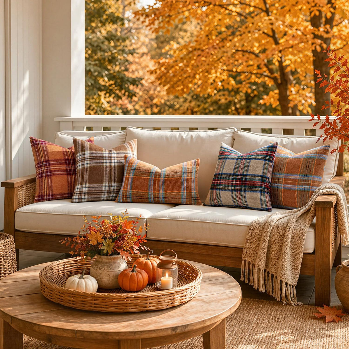MIULEE Fall Plaid Decorative Pillow Covers Set of 2 20x20 Brown