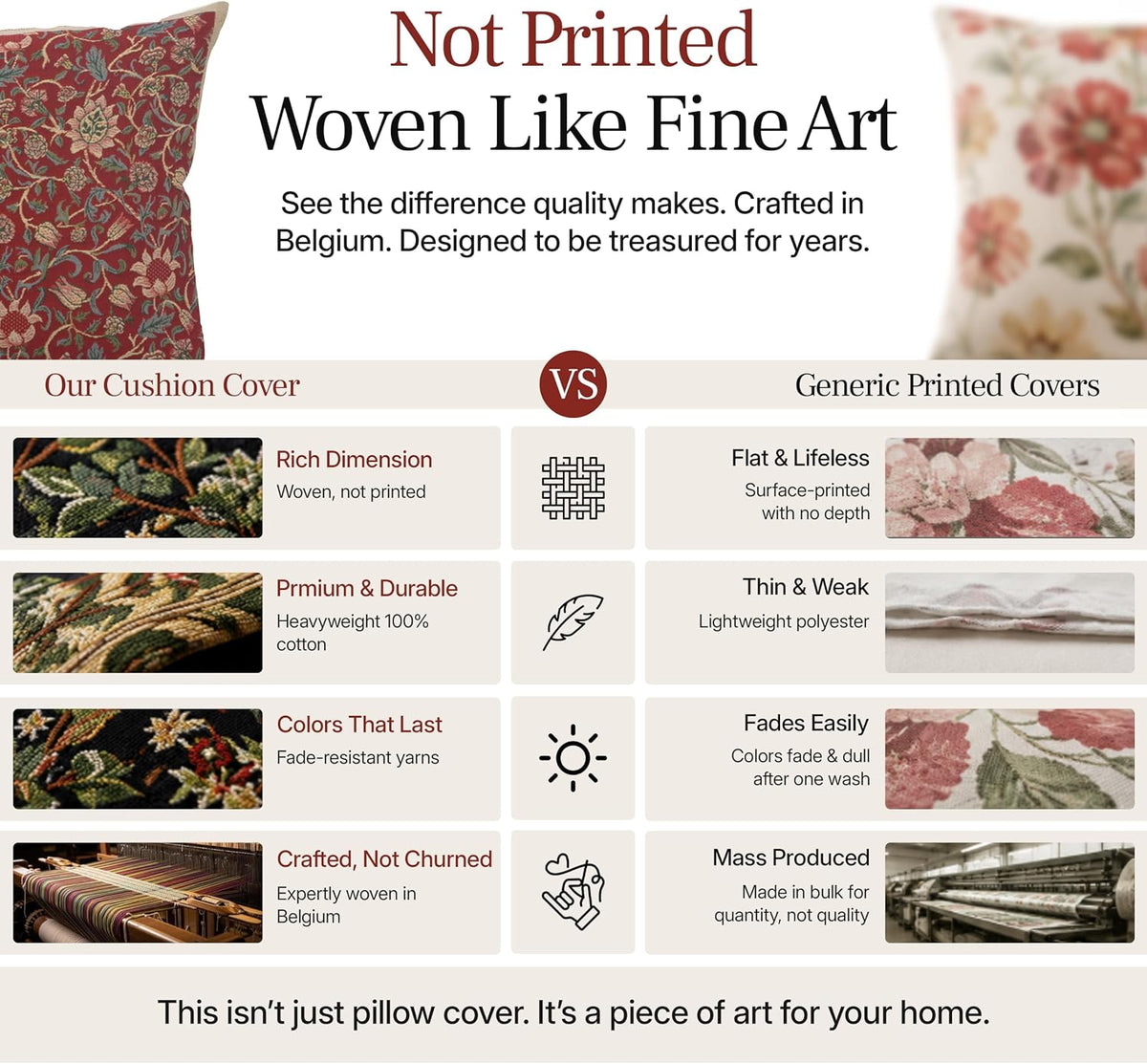 William Morris Fleurs de Morris Red Tapestry Throw Pillow Cover 16 x 16 in