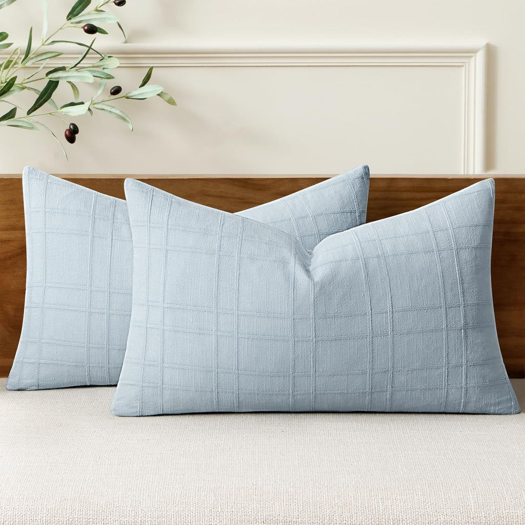 MIULEE Linen Plaid Pillow Covers Decorative 20x20 Natural Beige