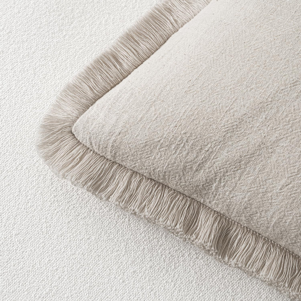 MIULEE Linen Fringe Decorative Throw Pillow Covers Natural Beige 20x20