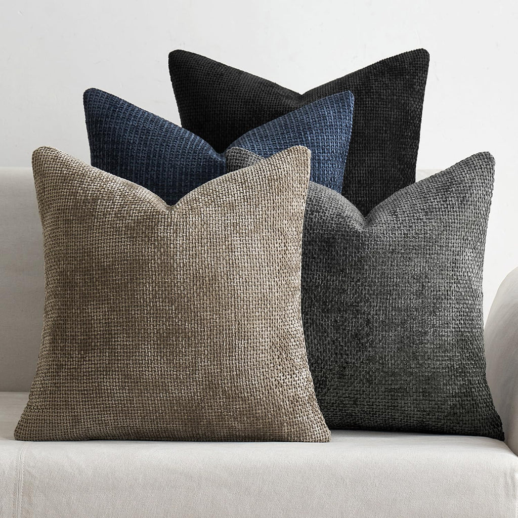 MIULEE Soft Decorative Chenille Pillow Covers Blue Series 18x18 Pack of 4
