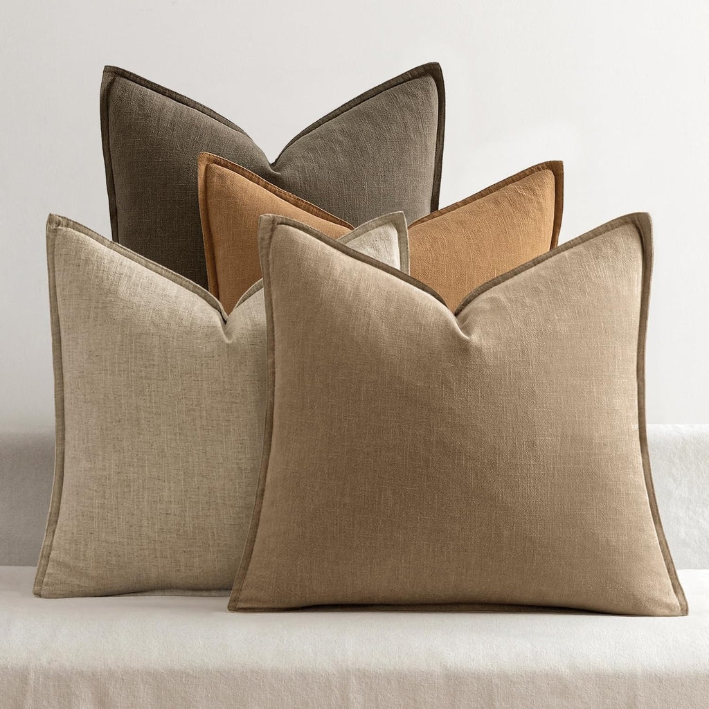 MIULEE Neutral Boho Linen Decorative Pillow Covers 18x18 Inch Pack of 4