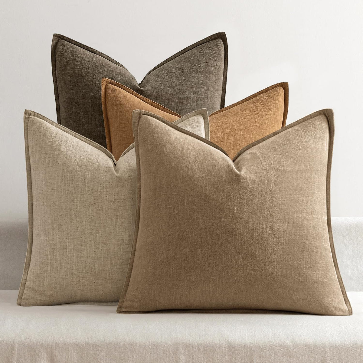 MIULEE Neutral Boho Linen Decorative Pillow Covers 18x18 Inch Pack of 4