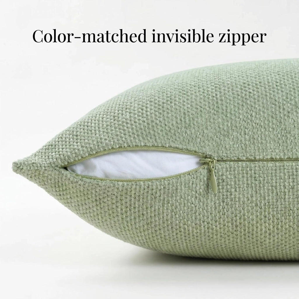 Fancy Homi Set of 2 Sage Green 12x20 Inch Soft Chenille Decorative Throw Pillow Covers with Flange Edge, Lumbar Neutral Modern Boho Textured Cushion Case Home Decor for Couch Sofa Bed Living Room