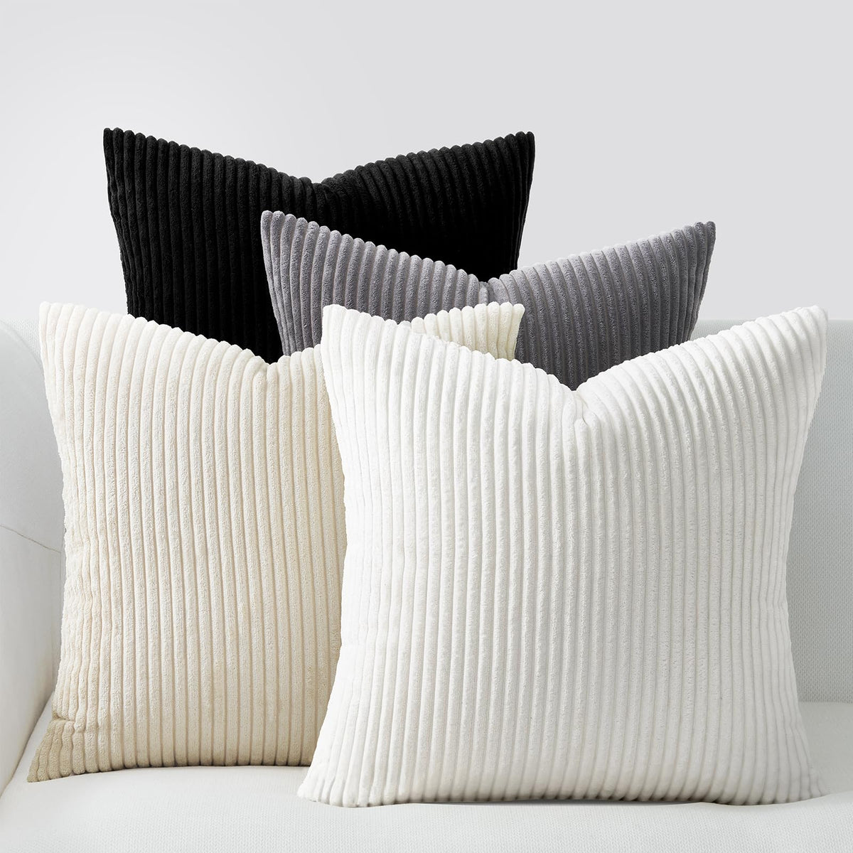Topfinel Fall Burnt Orange Decorative Throw Pillows Covers 18x18 Inch Set of 4,Yellow Green Gradient Series Corduroy Striped Square Pillow Case,Western Modern Cushion Cover for Couch Sofa Bedroom