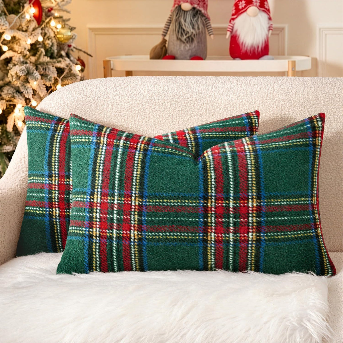 MIULEE Fall Plaid Decorative Pillow Covers Set of 2 20x20 Brown