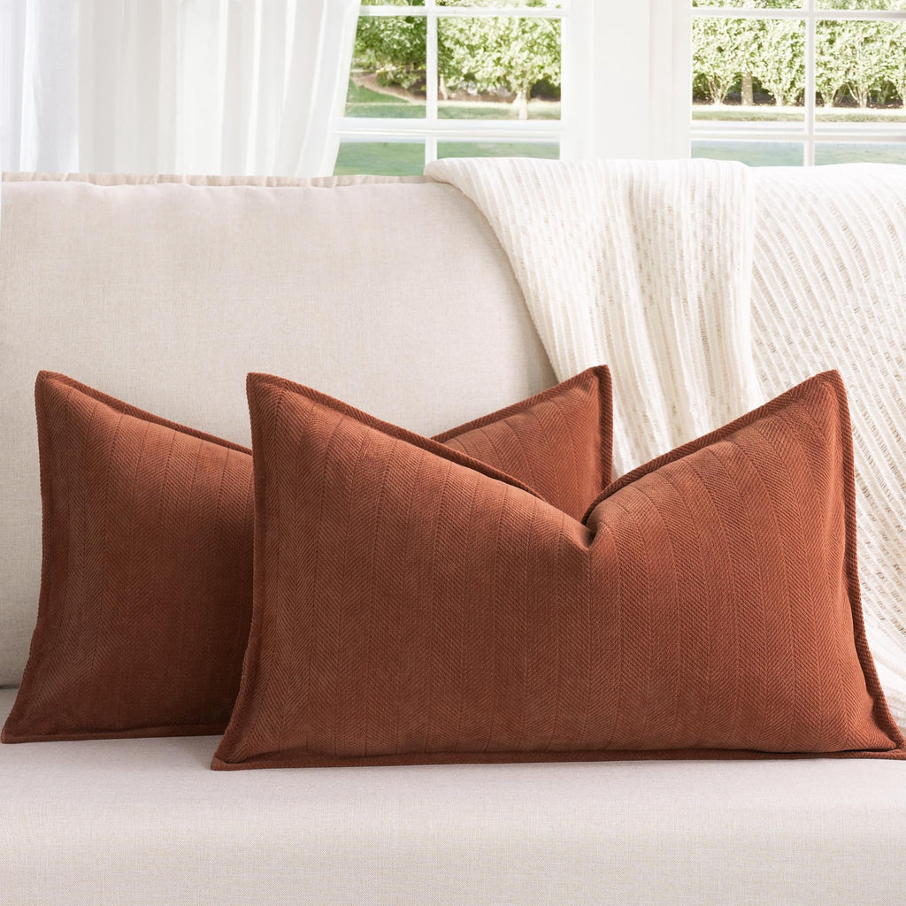 ZWJD Beige Pillow Covers 20x20 Set of 2 Chenille Throw Pillow Covers with Elegant Design Soft and Luxurious Decorative Throw Pillows for Couch, Bed, and Home Decor