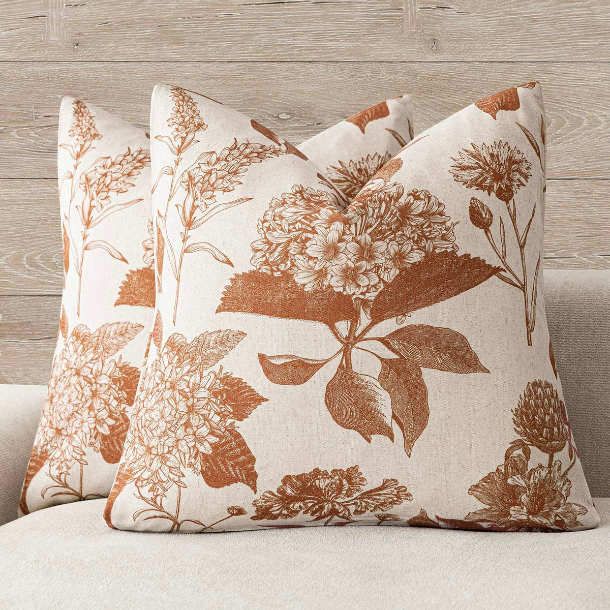 Foindtower Set of 2 Linen Floral Vintage Throw Pillow Covers Neutral Accent Print Decorative Cozy Cushion Covers Farmhouse Boho Home Decor for Sofa Chair Couch Bed Living Room,18×18 Inch,Navy Blue