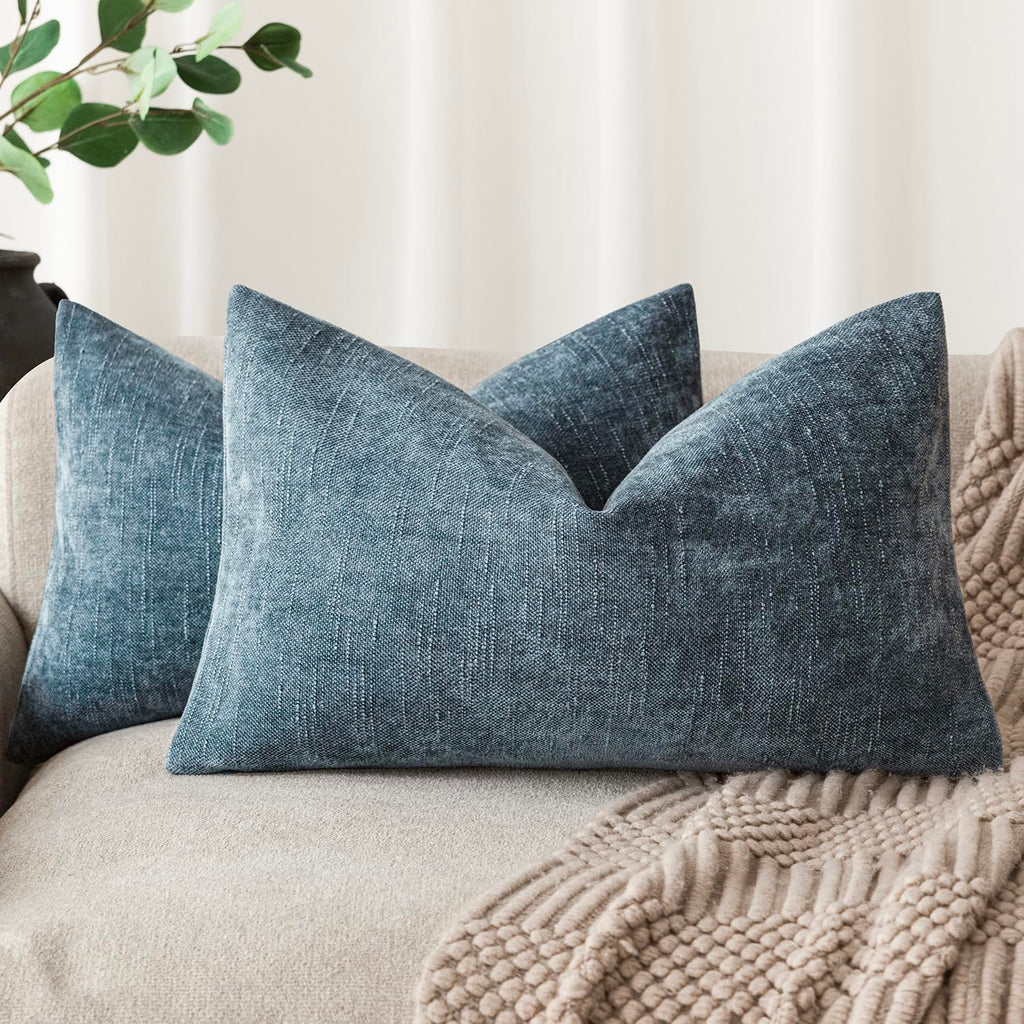Foindtower Solid Textured Chenille Throw Pillow Covers 20x20 Inch,Taupe