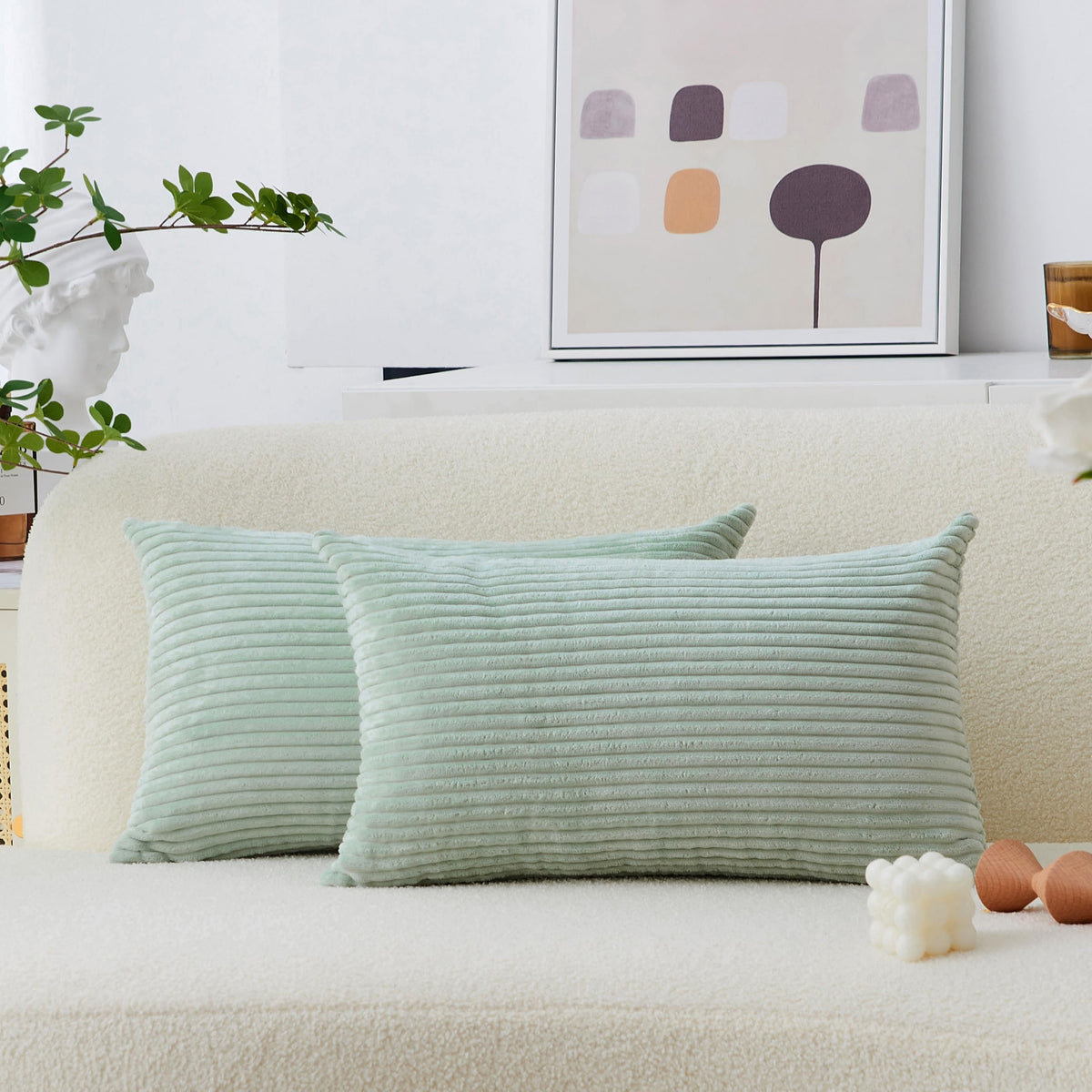 Home Brilliant Yellow Pillow Covers Summer Decorative Set of 2 Striped Corduroy Plush Velvet Throw Pillow Covers for Couch Decor, 18x18 inch, Light Yellow