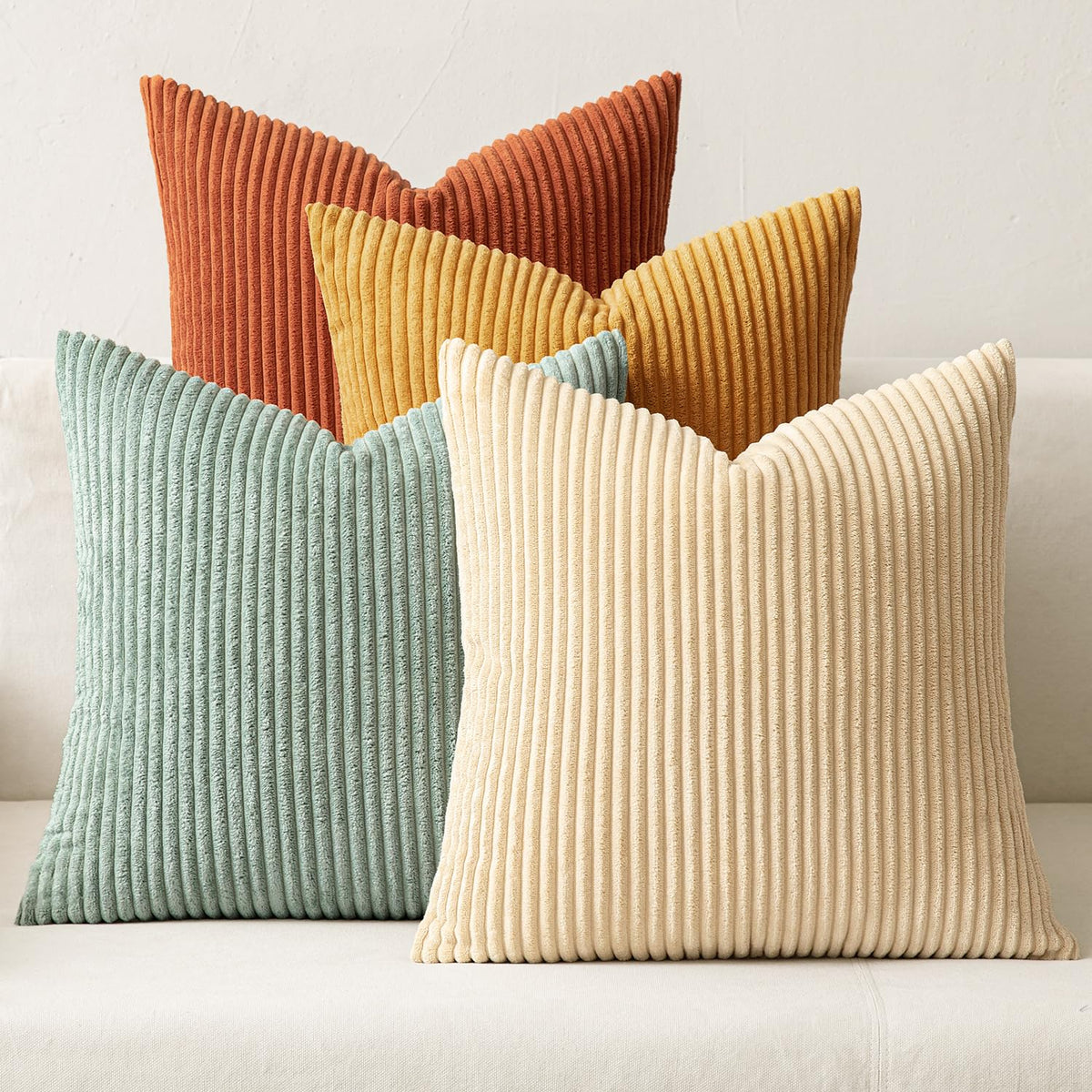 MIULEE Soft Corduroy Decorative Throw Pillow Covers Orange Teal 18x18