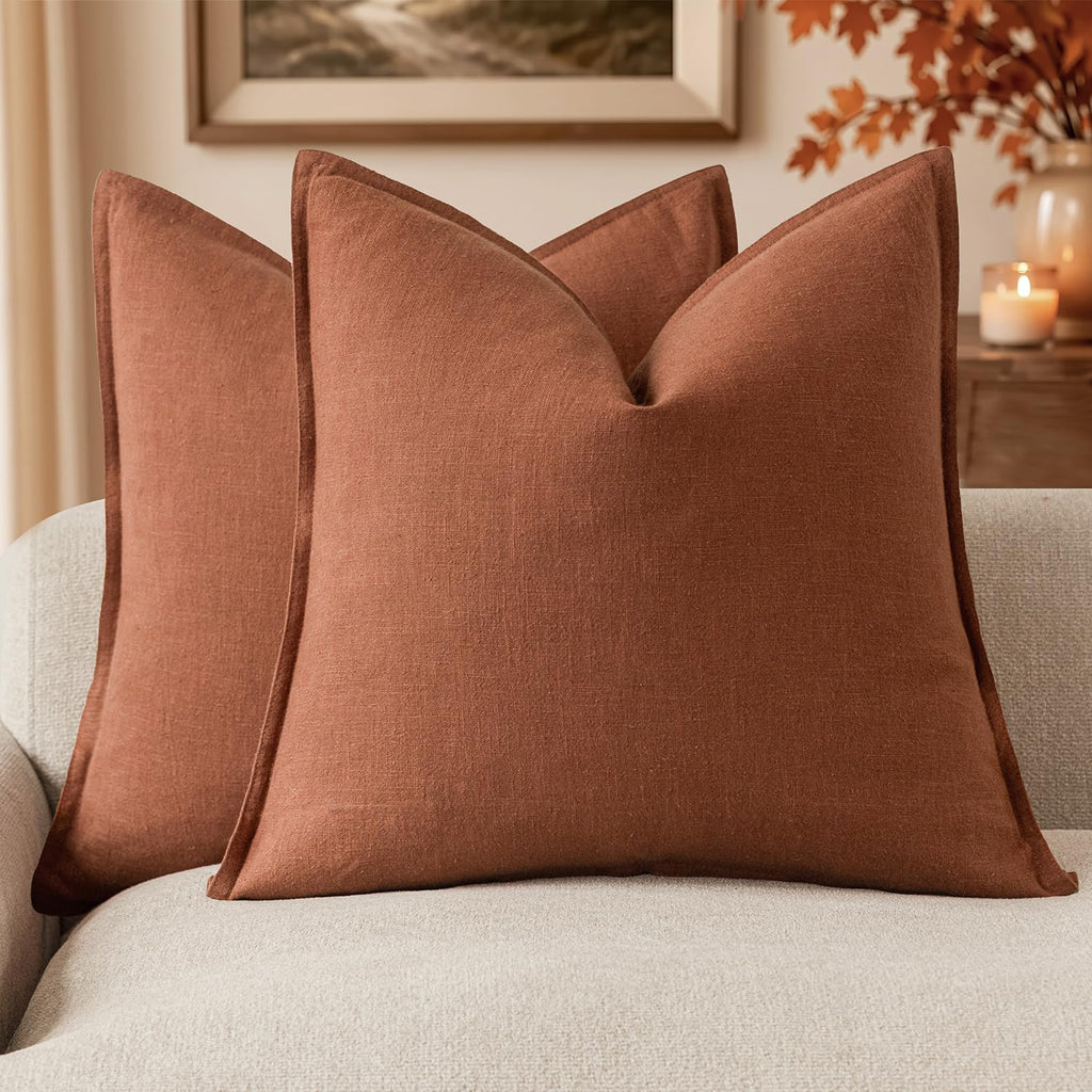 Foindtower Linen Solid Decorative Throw Pillow Covers 20x20 Natural Beige