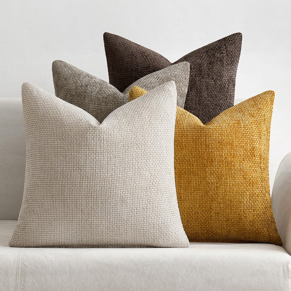 MIULEE Soft Decorative Chenille Pillow Covers Blue Series 18x18 Pack of 4
